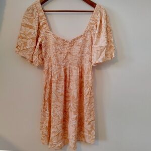 NWT Roxy Golden Dawn Mini Dress Floral Peach Smocked Bodice Viscose Size XS